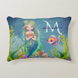 Schattig monogram naam zeemeermin accent kussen