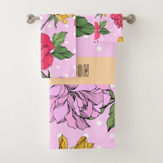 Schattig monogram retro stijl Flowers Paarse Bad Handdoek (Insitu)