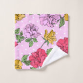 Schattig monogram retro stijl Flowers Paarse Bad Handdoek (Wasdoekje)