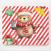 Schattig monogram Rode witte strepen Ornamenten Muismat (Voorkant)