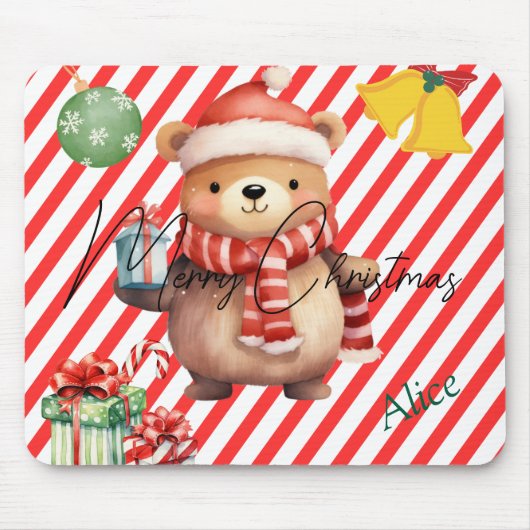 Schattig monogram Rode witte strepen Ornamenten Muismat (Voorkant)