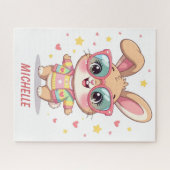 Schattig monogram vrouwelijk konijn met bril legpuzzel (Horizontaal)