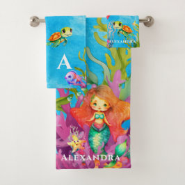 Schattig Monogram Zeemeermin Zee Schildpad Dolfijn Bad Handdoek
