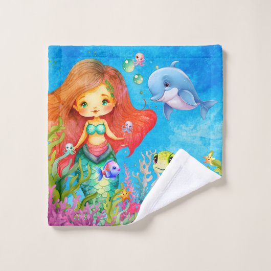 Schattig Monogram Zeemeermin Zee Schildpad Dolfijn Bad Handdoek (Wasdoekje)