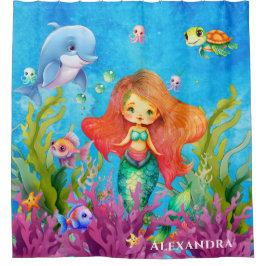 Schattig Monogram Zeemeermin Zee Schildpad Dolfijn Douchegordijn