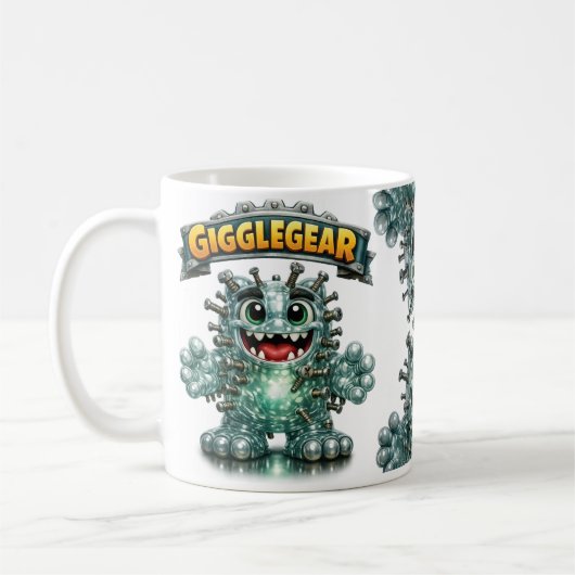 Schattig monster genaamd "Giggle Gear" Koffiemok (Links)