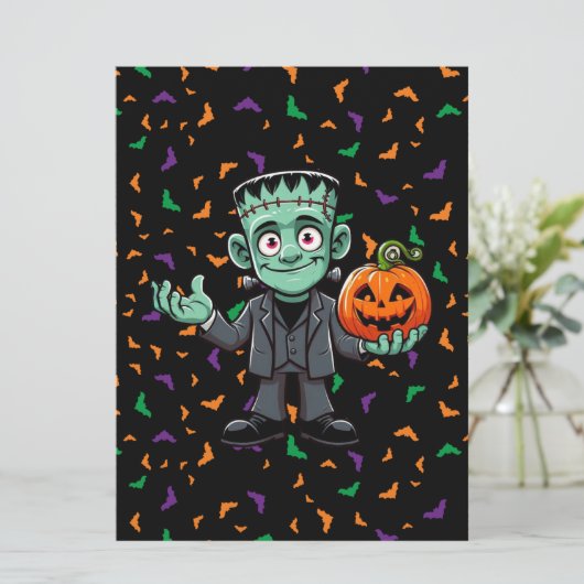 Schattig monster van Frankenstein met vleermuizen/ Feestdagenkaart (Staand voorkant)