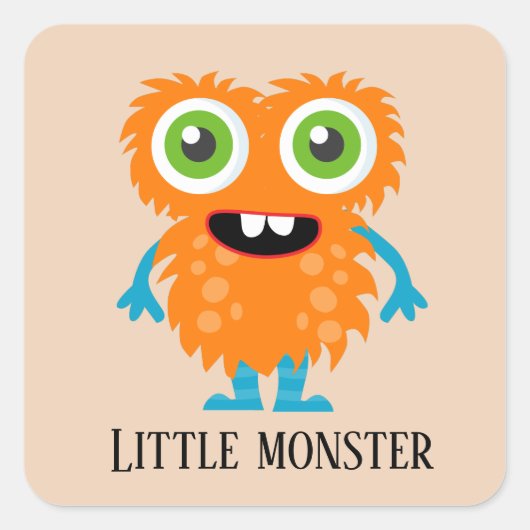 schattig monster voegt tekst toe vierkante sticker (Voorkant)