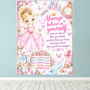 Schattig Mooie Meisjesachtige Roze Prinses Sprookj Canvas Afdruk