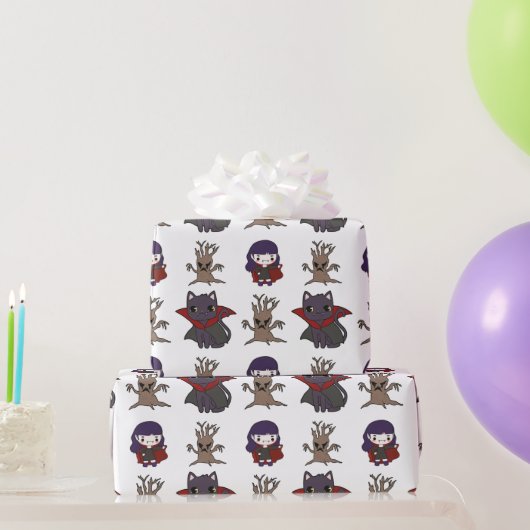 Schattig Mopsachtig Heksje Kat & Boom Halloween Ca Cadeaupapier (Feestgeschenken)