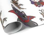 Schattig Mopsachtig Heksje Kat & Boom Halloween Ca Cadeaupapier (Rol Hoek)