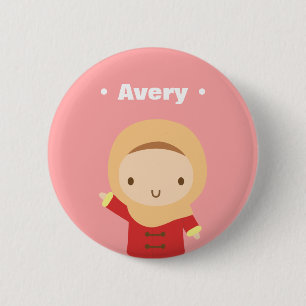 Schattig moslimmeisje met hijabsjaal winter ronde button 5,7 cm