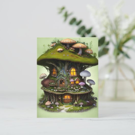 Schattig Mossy Mushroom Fairy House Briefkaart (Staand voorkant)