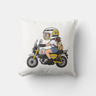 Schattig Motor Meisje – Gele Mini Motor Cartoon On Kussen
