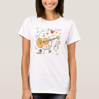 Schattig Muzikaal Kuiken dat Akoestische Gitaar Sp T-shirt