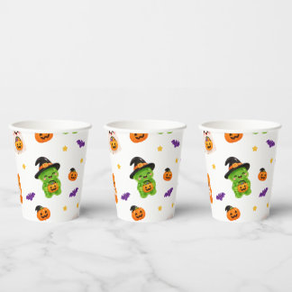 Schattig naadloos Halloweenpatroon – Kawaii pompoe Papieren Bekers