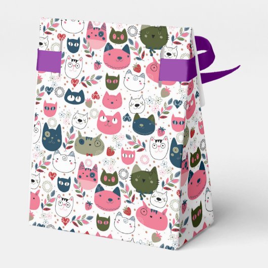 Schattig naadloos kattenkoppatroon Favor Box Bedankdoosjes (Achterkant)