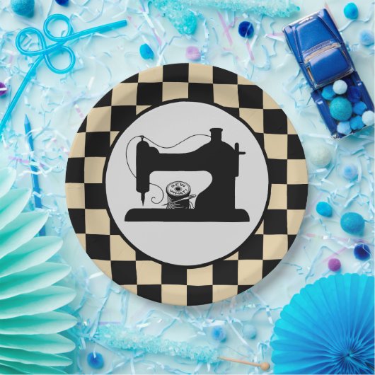 schattig naaien gecontroleerd papieren bordje (Feest)