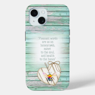 Schattig namaak groen houten hart regenboog bij ge iPhone 15 case