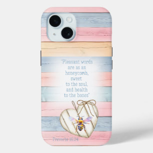 Schattig namaak pastelkleurig houten hart bijbelte iPhone 15 case