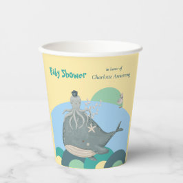 Schattig Nautical Whale Squid Yellow Baby shower Papieren Bekers