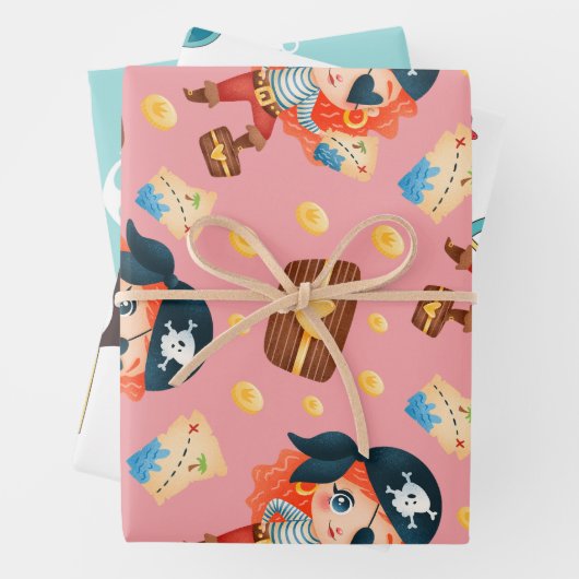 Schattig nautisch meisje piraat inpakpapier vel (In situ)