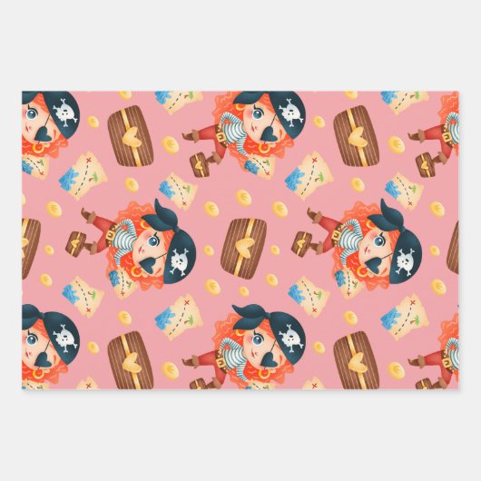 Schattig nautisch meisje piraat inpakpapier vel (Voorkant)