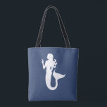 schattig nautisch MERMAID-thema | Tote Bag<br><div class="desc">Dit leuke, leuke patroon met een simpele gearceerde tekening van een zeemeermin voegt een eclectisch type teken toe aan je wand! | FUN SOLID WITTE SILHOUETTE MERMAID VORM AFBEELDING OP EEN VASTE TROPISCHE ACHTERGROND | TIJDIG LEVEND ZEE | OCEAN | BEACH | FUN | SUMMER | DREAMS | HAPPY |...</div>
