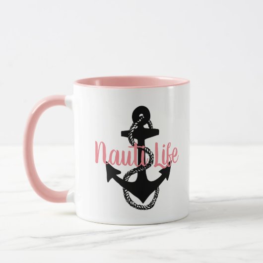 schattig, nautisch NAUTI LIFE manuscript met anker Mok (Links)