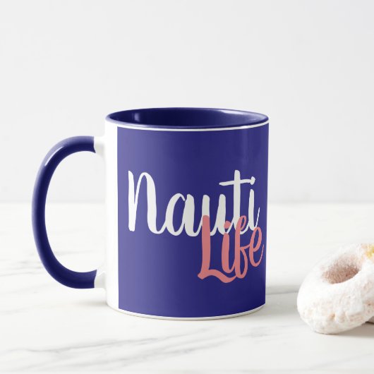 schattig, nautisch NAUTI LIFE manuscript met anker Mok (Met donut)