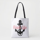 schattig, nautisch NAUTI LIFE manuscript met anker Tote Bag (Voorkant)