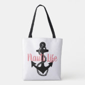 schattig, nautisch NAUTI LIFE manuscript met anker Tote Bag (Achterkant)