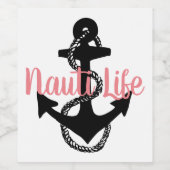 schattig, nautisch NAUTI LIFE manuscript met anker Wijn Etiket (Enkel label)