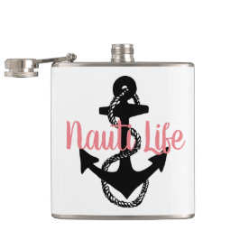 schattig, nautisch NAUTI LIFE manuscript op met an Heupfles