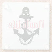 schattig, nautisch NAUTI LIFE-script + anker | Glazen Onderzetter (Achterkant)