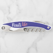 schattig, nautisch NAUTI LIFE-script op marineblau Kurkentrekker (Voorkant)