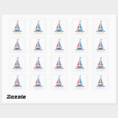 Schattig Nautisch Rood en Blauw Zeilboot Kind Adre Vierkante Sticker (Vel)