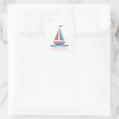 Schattig Nautisch Rood en Blauw Zeilboot Kind Adre Vierkante Sticker (Tas)
