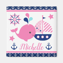 Schattig nautisch roze walvis- en ankerpatroon