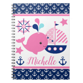 Schattig nautisch roze walvis- en ankerpatroon notitieboek