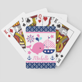 Schattig nautisch roze walvis- en ankerpatroon pokerkaarten