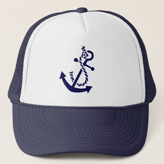 Schattig Navy Blauw Nautische Boot Anker 2 Trucker Pet (Voorkant)