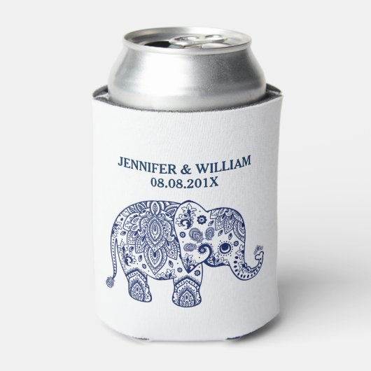Schattig Navy-Blue Paisley Olifant Illustratie Blikjeskoeler (Blikje Voorkant)