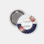 Schattig Navy Wit Stippen Bloemen Schone Vuile Vaa Magneet (Voorkant / Achterkant)