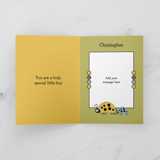 Schattig neefje ladybugs speciale jongen geel groe kaart (Binnen)