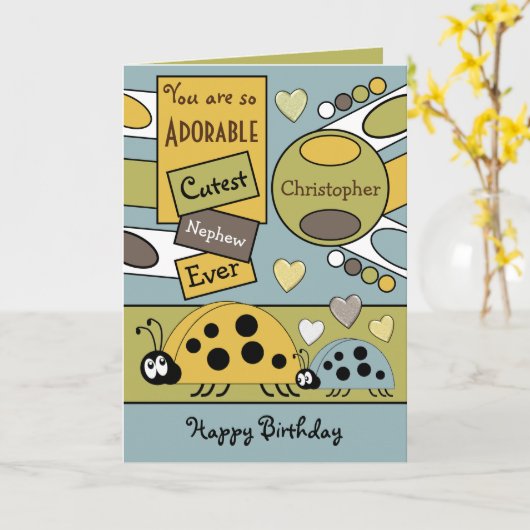 Schattig neefje ladybugs speciale jongen geel groe kaart (Gele Bloem)