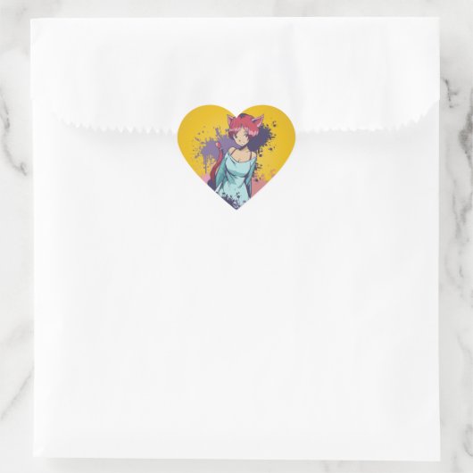 Schattig Neko Meisje Hart Sticker (Tas)