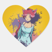 Schattig Neko Meisje Hart Sticker (Voorkant)