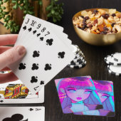 Schattig neon anime meisje speelt kaarten (Insitu)