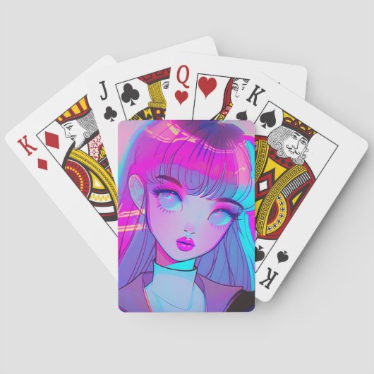 Schattig neon anime meisje speelt kaarten (Achterkant)